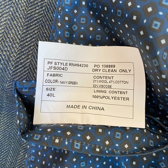 Paul Fredrick Herringbone Double Breasted Sport Coat Blazer Men 40L Green Navy - Picture 6 of 13